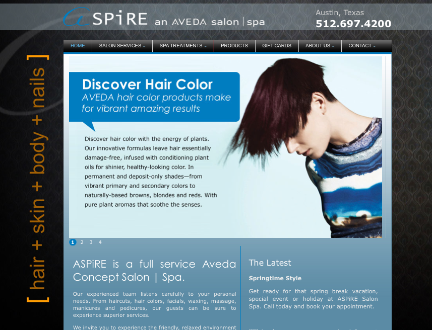 Aspire Salon Spa web design by WEbii