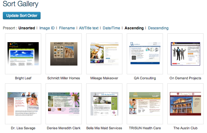gallery sort order web design album