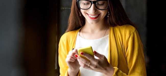 Woman clicking on mobile website