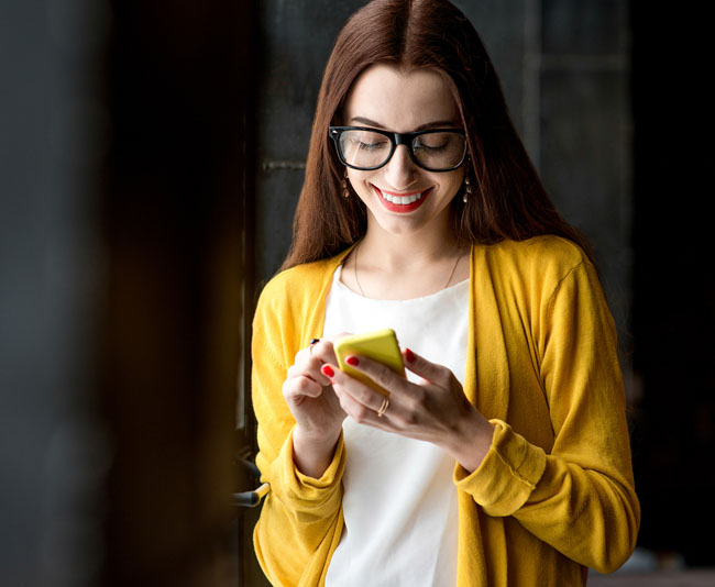 Woman clicking on mobile website