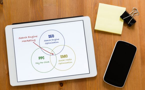 Working desk showing seo, sem, ppc plan