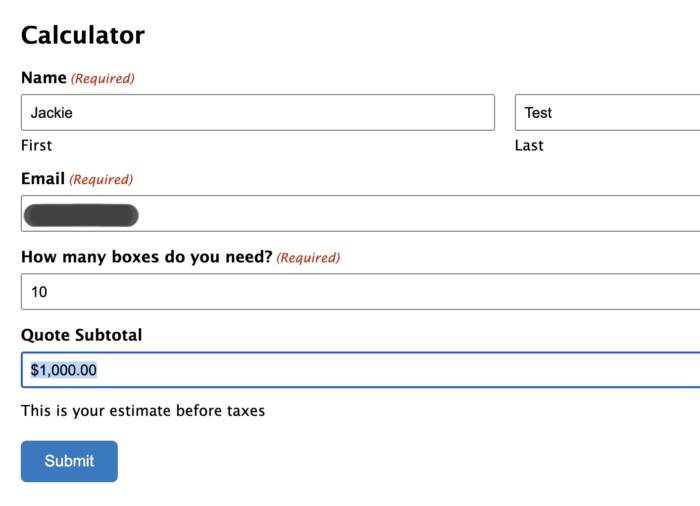 Website Form Calculator