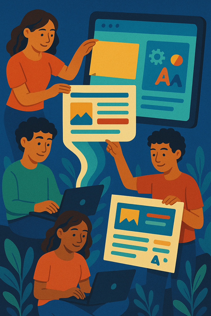Illustration of humans involved in web design