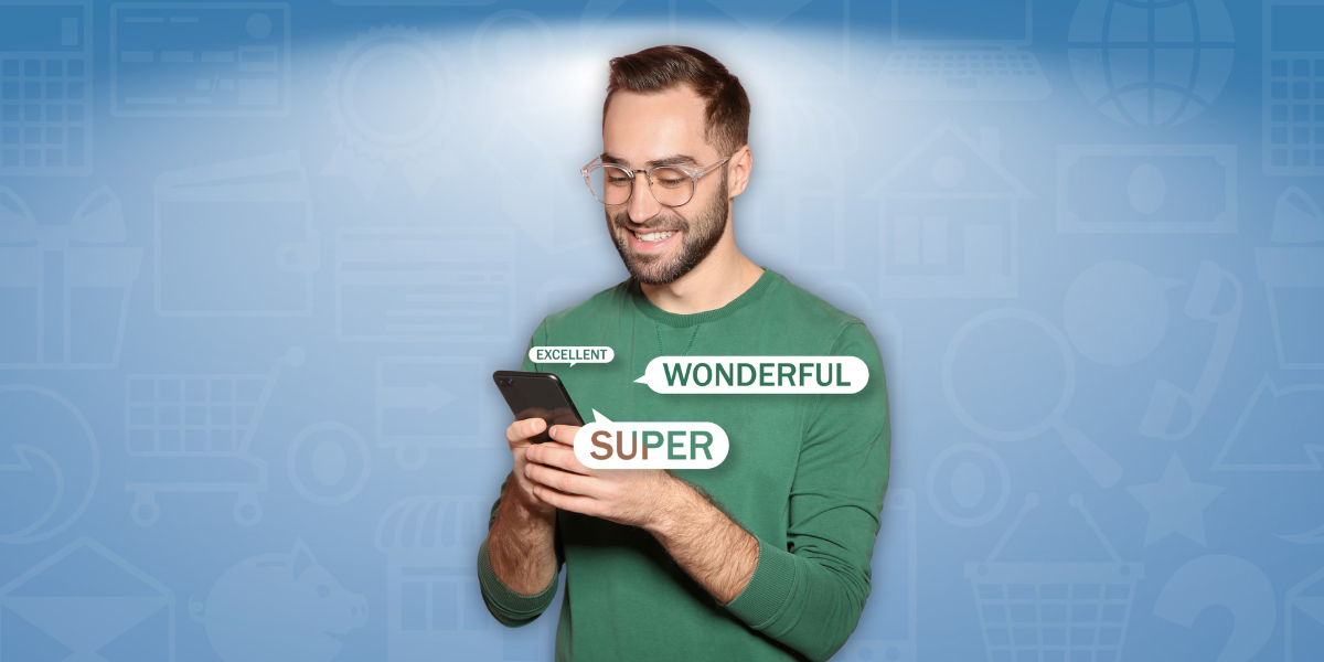 Image of a man leaving a review on a phone