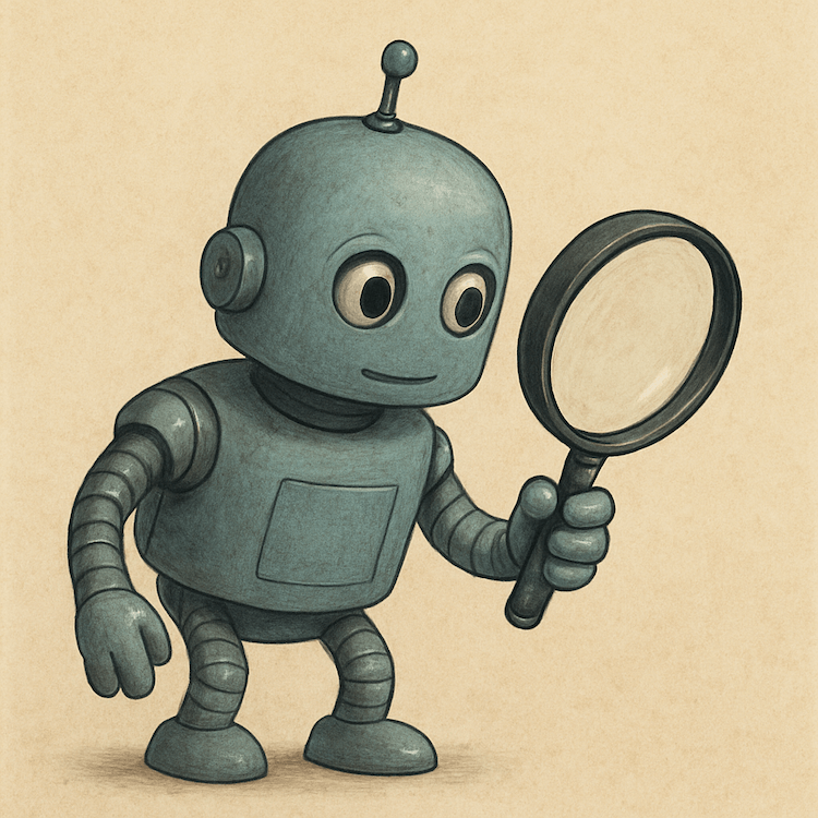AI search concept image with automation character looking for clues
