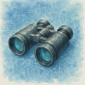 Searching optimization concept binoculars image about AI search